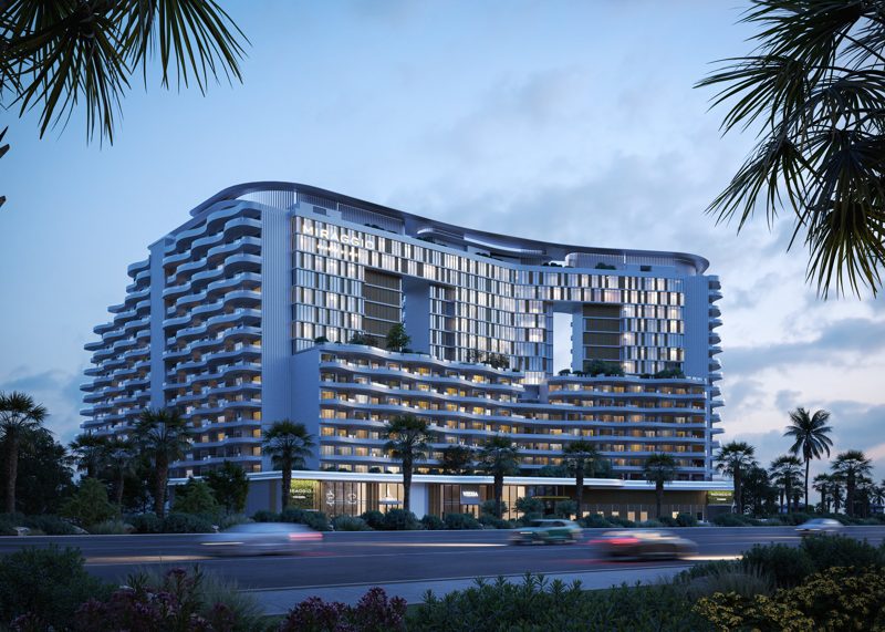 Miraggio building facade on the Al Marjan Island promenade