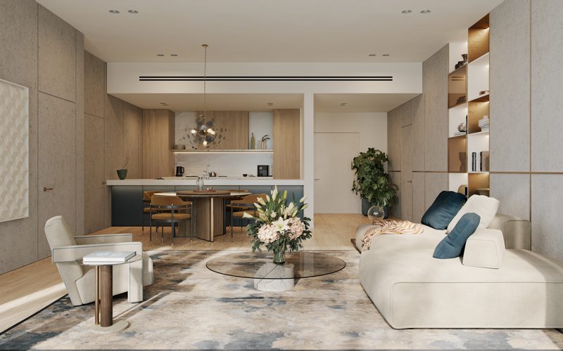 Sea-view living room with floor-to-ceiling glass over the Arabian Gulf