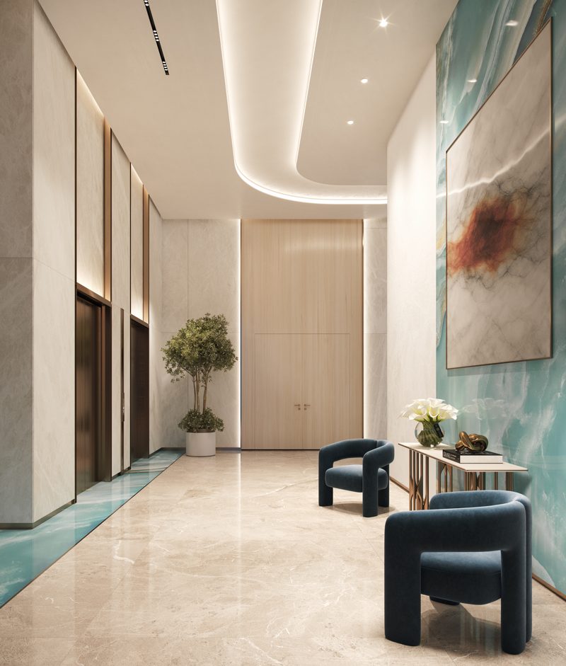 Grand double-height arrival lobby