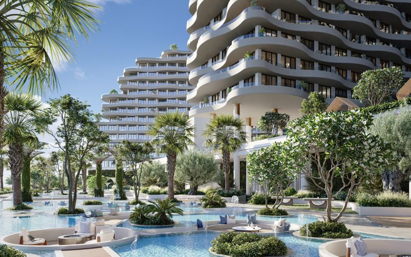 Waterscape lounge with greenery